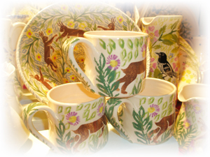 Hares - Lovely scenic countryside handcrafted/decorated ceramic pottery in Suffolk